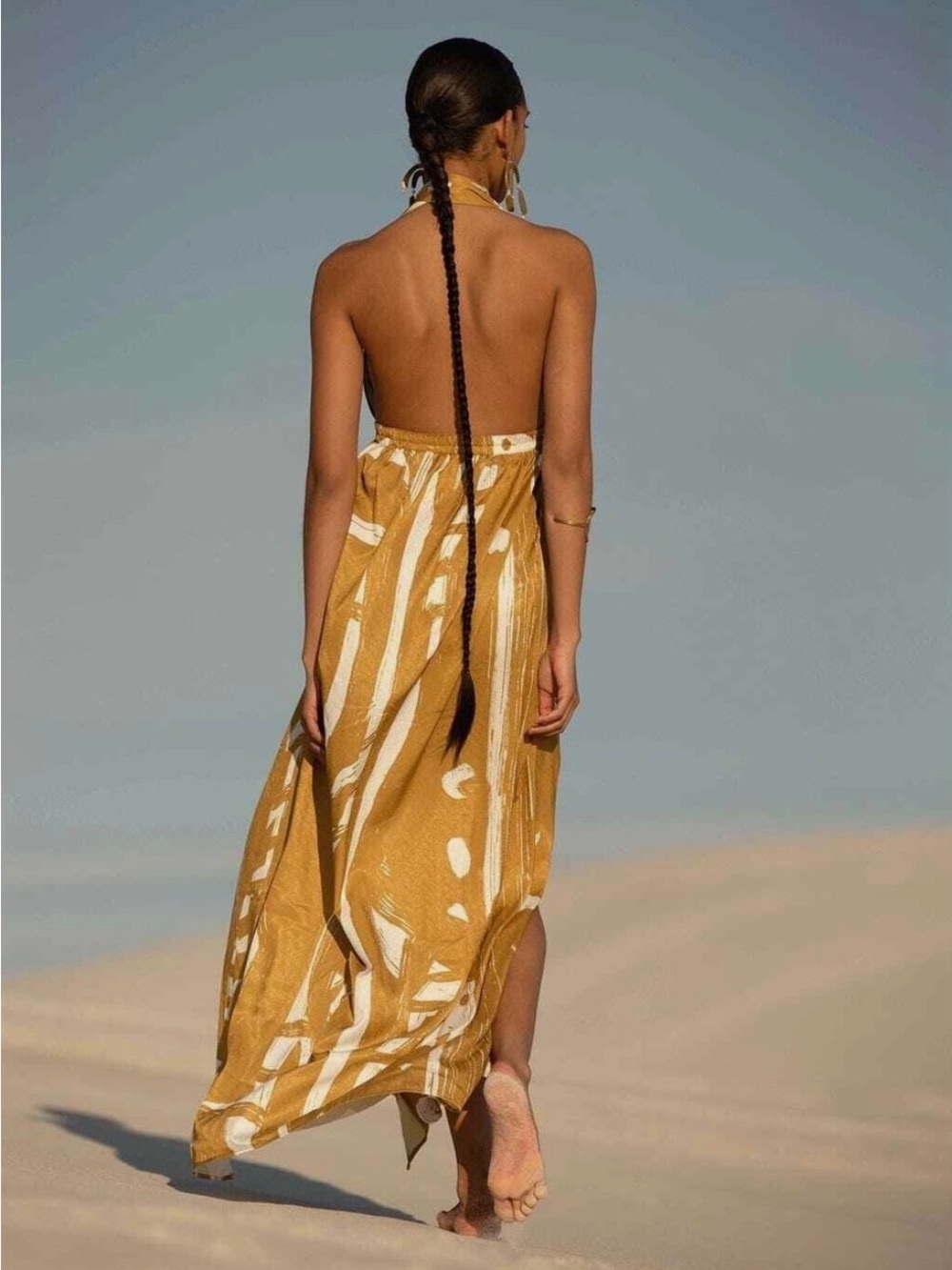 Diarrablu Mustard and White Abstract Wrap Maxi Dress